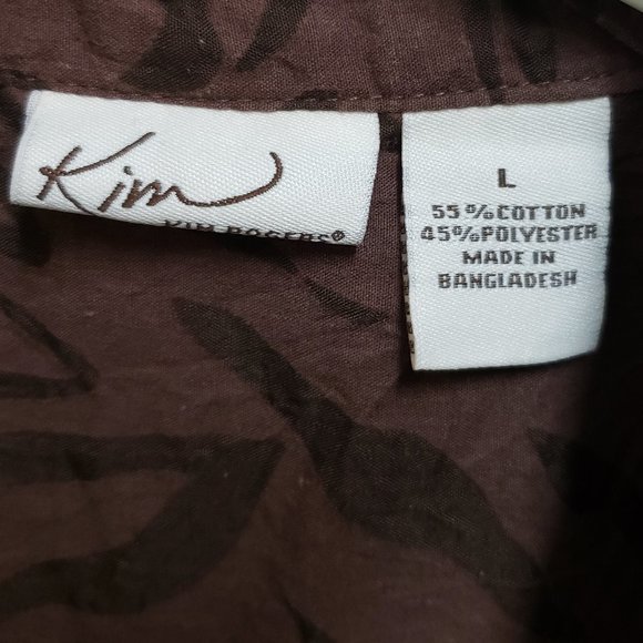 Kim Rogers Women's L Brown V Neck Button Front 3/4 Sleeve Animal Print Top - Picture 4 of 4